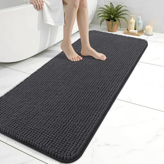Arotive Chenille Bathroom Rugs 47x17, Soft Absorbent Bath Mat, Dark Grey | Rubber Backing, Machine Washable Dry Bath Mats for Bathroom Floor, Tub and Shower, Home Decor Accessories