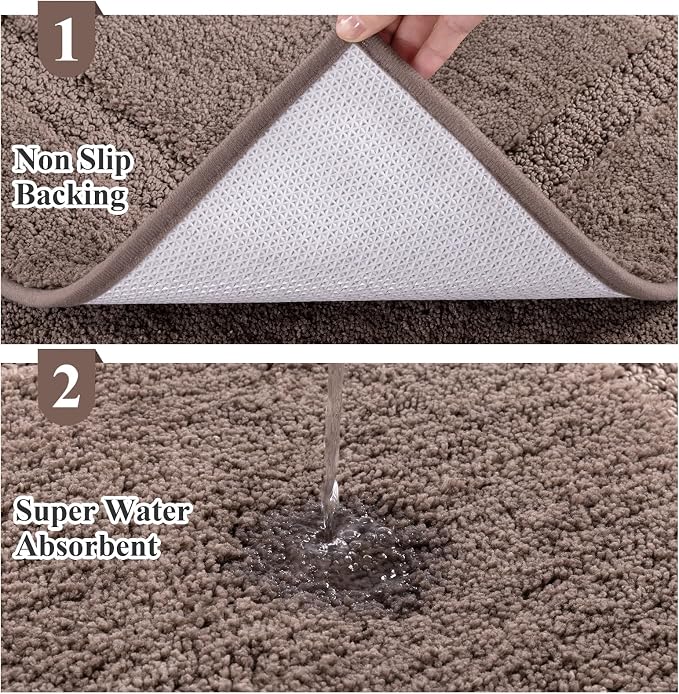 SHACOS Soft Microfiber Coffee Bathroom Rugs Sets 2 Pieces 32x20 inch | Absorbent Plush Bath Rugs, Non Slip Washable Shaggy Bath Mats, Fluffy Bathroom Runner Floor Mats Shower Rug