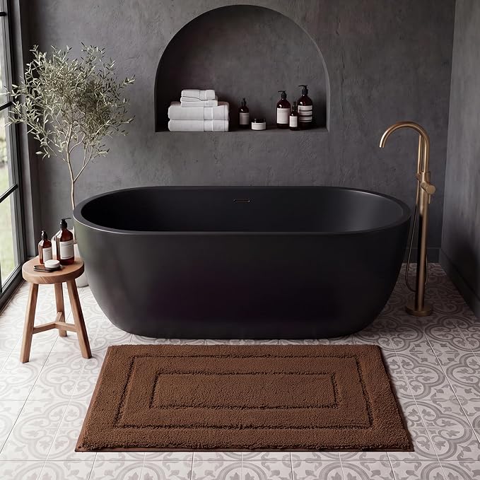 GRANNY SAYS Brown Bathroom Rug 36" x 24", Non-Slip Microfiber Bath Mat | Ultra-soft, durable TPR backing for reliable grip, fast water absorption, machine washable for Vanity, Shower, Tub