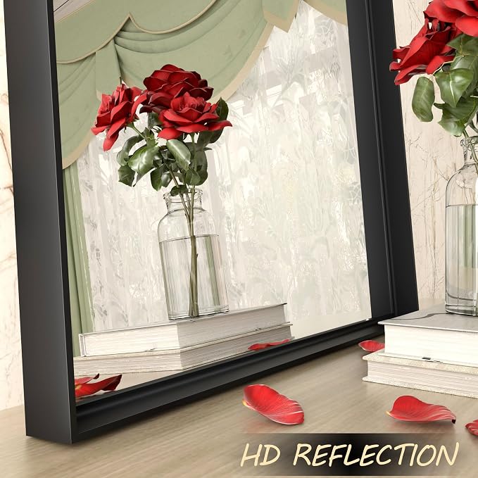 48x30 Inch Black Metal Framed Bathroom Mirror for Wall | Black Matte Bathroom Vanity Mirror, Rectangle, Anti-Rust, Right Angle, Tempered Glass, Hangs Horizontally or Vertically