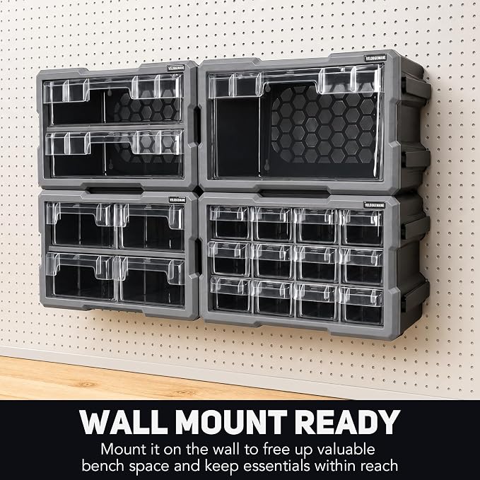 Modular Stackable Storage Organizer, 1 Clear Drawer Unit with Removable Handle, Interlocking Design, Wall-Mount Back Panel for Small Parts Storage
