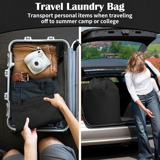 Heavy Duty Canvas Laundry Bag with Handles & Drawstring 30"Wx35"H, L+ Black | Thick Canvas Storage Bag, Large Washable Dirty Clothes Travel Sack for Camp, College Dorm, Laundromat, 1 Pack