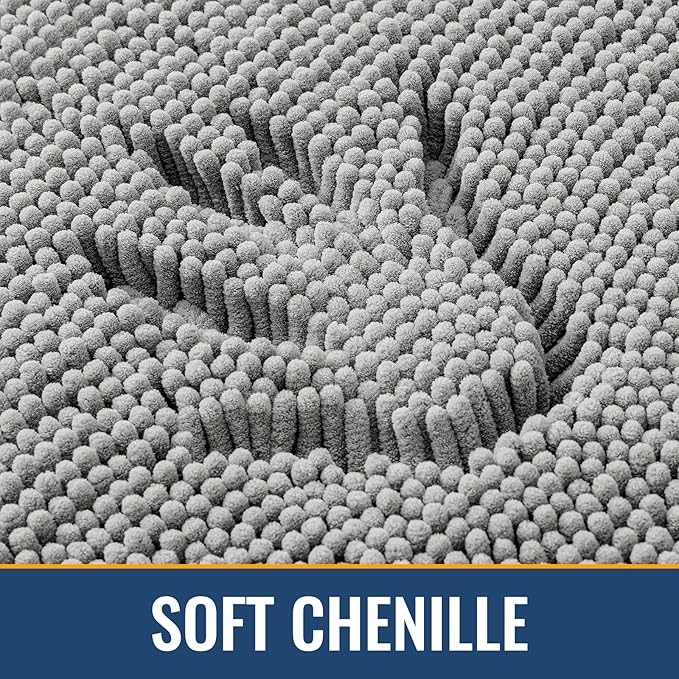 Arotive Bathroom Rugs 59x24, Soft Absorbent Shaggy Chenille Bath Rugs | Light Grey, Machine Washable Rubber Backing Bath Mats for Bathroom Floor Tub and Shower Home Decor Accessories