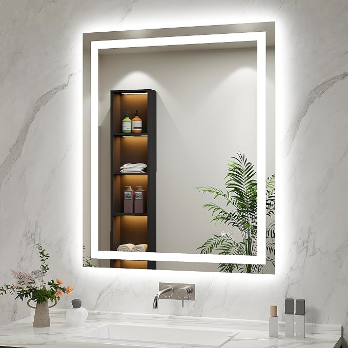 LED Bathroom Mirror 30"x36" Inch Lighted Bathroom Vanity Mirror with Lights, Brighter Frontlit and Backlit Light up Anti Fog Mirror, Tempered Glass, 3-Color Dimmable, Memory Function
