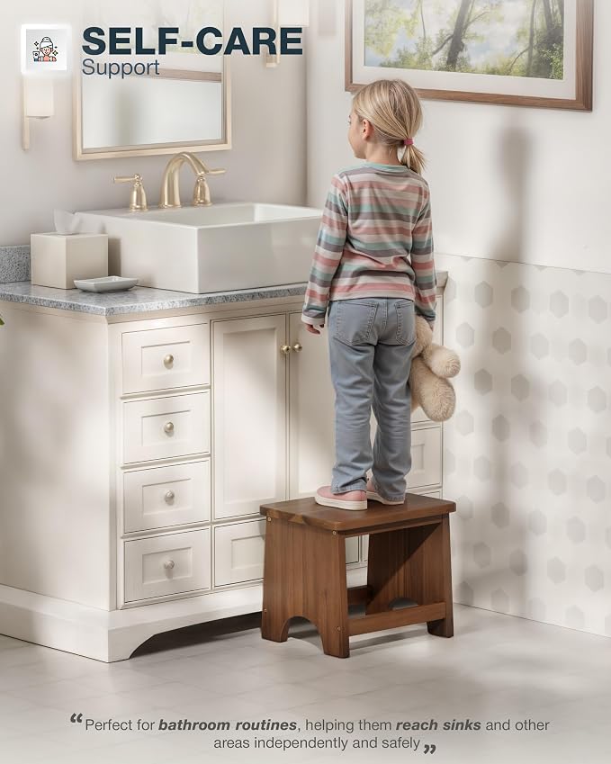 FANATU 13'' Wooden Step Stool, One Step Stool for Adults, 550lbs Capacity | Non-Slip, Durable Step Stool With A Wide Comfortable Platform For Multipurpose Use, Bed Steps For High Beds For Adults