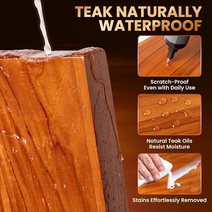 24 Inch Teak Floating Wall Shelves Set of 2 | Weather Resistant, Heavy Duty Hidden Brackets, Natural Wood Grain, Wall Storage For Bathroom, Kitchen, Living Room & Outdoor