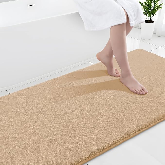 Smiry Memory Foam Bath Mat 70x24, Extra Soft and Absorbent Bathroom Rugs | Camel, Quick Dry Machine Washable Non-Slip Bath Mat for Bathroom Floor, Shower and Tub