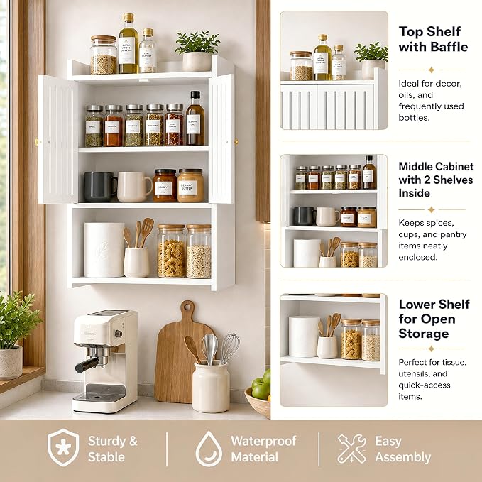 HAYOFAMY 4-Tier Wall Bathroom Storage Cabinet 7.9" D x 15.7" W x 23.6" H | PVC Medicine Cabinet Organizer with Door, for Living Room Kitchen Entryway Small Space