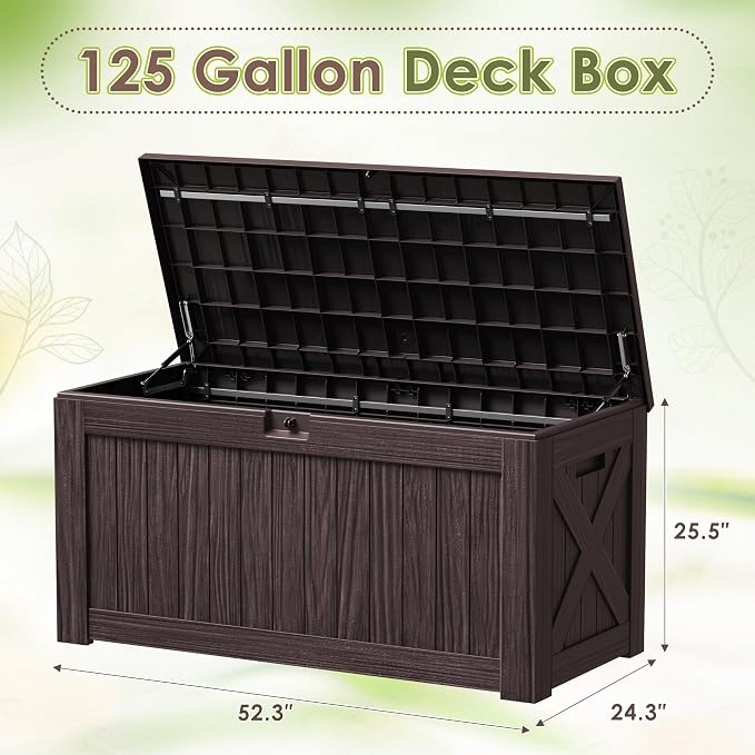 Devoko 125 Gallon Outdoor Storage Box, Waterproof Resin Deck Box | for Patio Furniture, Lockable Container for Garden Cushions & Pool Supplies