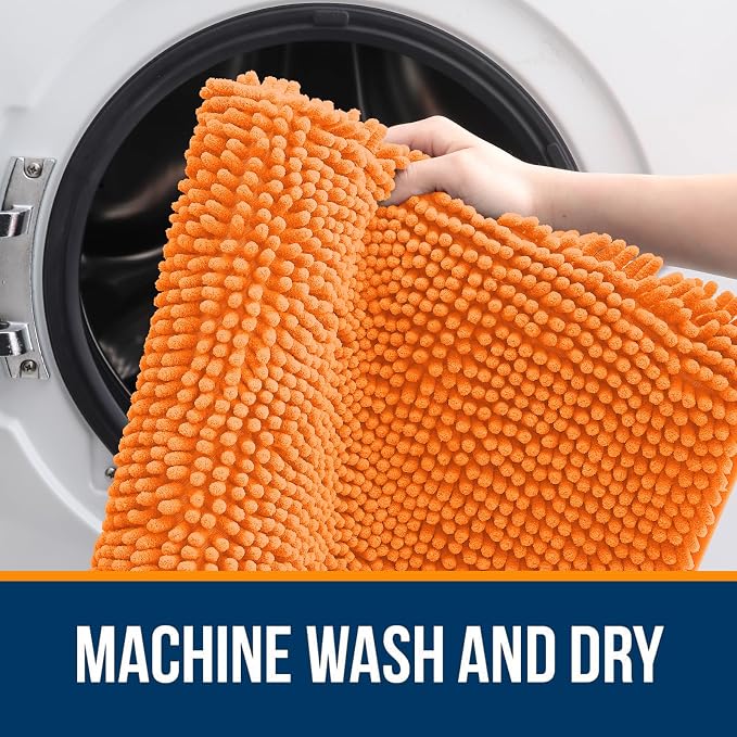 OLANLY Bathroom Rugs 34x21, Extra Soft Absorbent Chenille Bath Rugs | Orange, Quick-Drying Rubber Backing, Machine Washable Bath Mat for Bathroom Floor, Tub and Shower, Home Decor Accessories