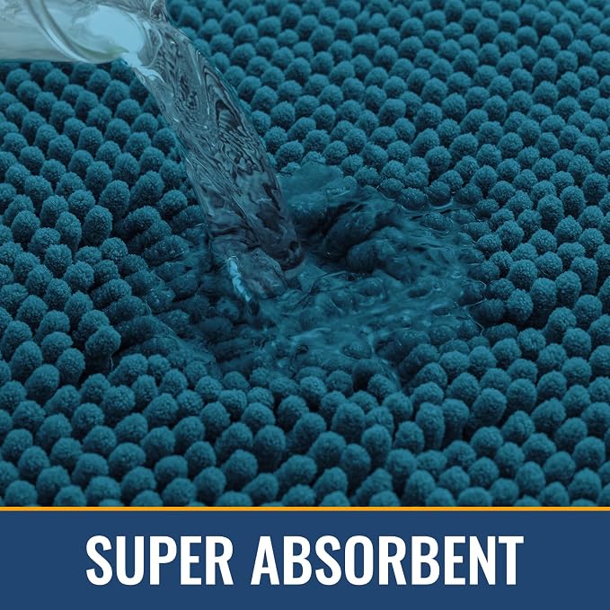 Arotive Bathroom Rugs 59x24, Soft Absorbent Shaggy Chenille Bath Rugs | Peacock Blue, Machine Washable Rubber Backing Bath Mats for Bathroom Floor Tub and Shower Home Decor Accessories