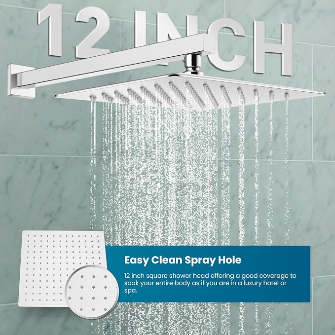 gotonovo Shower Faucet Set with Handheld Spray Polished Chrome,12'' Head | SUS304 Rainfall Shower Head and Handle Set System Fixture,Pressure Balance Valve Trim Kit,Single Handle,Wall Mount,All Metal