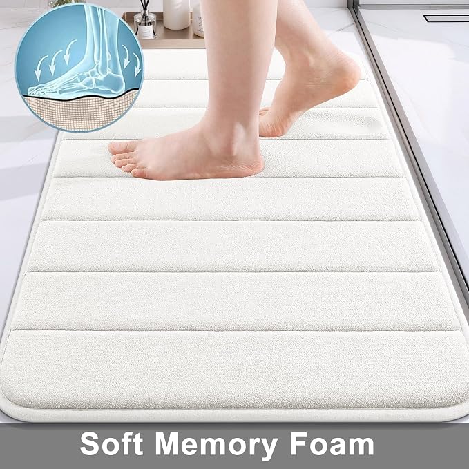 Buganda Memory Foam Bath Mat 30 x 20, Ultra Soft Absorbent Bathroom Rugs | Ivory, Machine Washable Quick Dry Bath Mats for Bathroom Floor, Shower and Tub, Home Decor Accessories