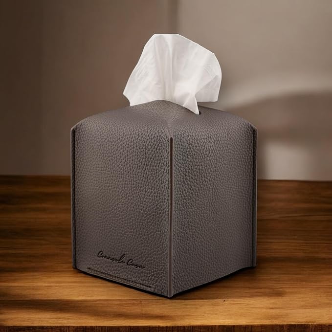 Premium PU Leather Tissue Box Holder - Elegant Hotel-Style Tissue Box Cover for Home, Office & Car Décor, Tissues Cube Organizer for a Natural & Classic Look (Espresso 2 Pack)