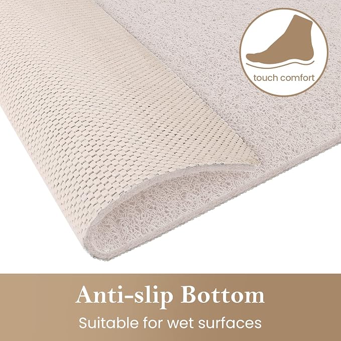 SoftDuo Shower Mat Bathtub Mat Non-Slip Soft Tub Mat | 36x16 inch,PVC Loofah Bath Mat with Drain for Tub and Bathroom,Quick Drying,White