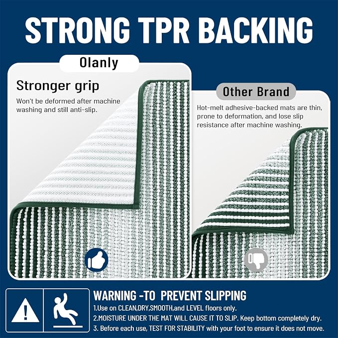 OLANLY Bathroom Runner Rugs 47x24, Soft Chenille Bath Rugs, Blackish Green | Extra Absorbent, Rubber Backing, Machine Wash Dry, Bath Mats for Bathroom Floor, Tub and Shower, Home Decor Accessories