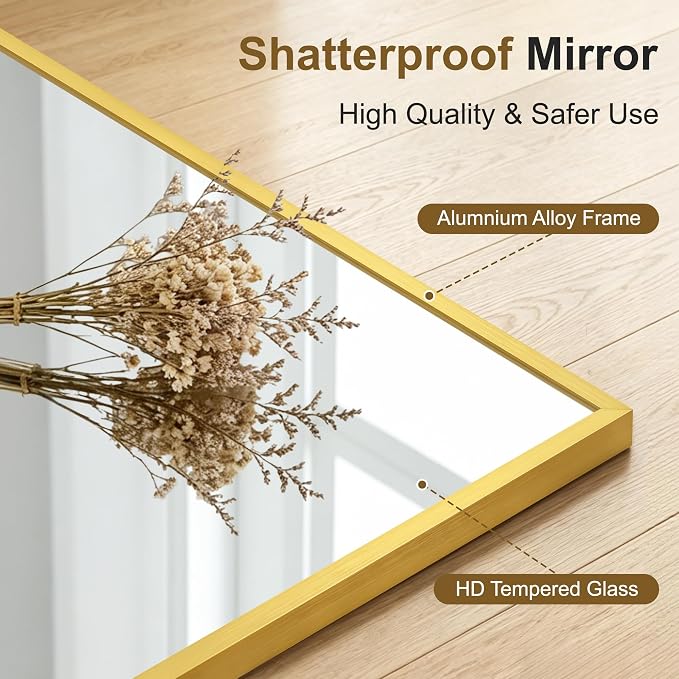 Bathroom Vanity Mirror for Over Sink, 30x20 Inch Matte Gold Mirror | Shatterproof Tempered Glass, Anti-Rust Metal Frame, Rectangle Wall Mirrors for Bedroom, Living Room & Entryway