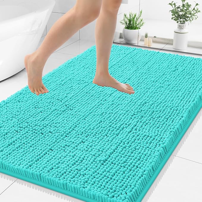 Smiry Bathroom Rugs 48X32, Luxury Chenille Extra Soft Absorbent Bath Mat | Turquoise, Machine Washable Non-Slip Plush Bath Mats for Bathroom, Tub, Shower, and Floor, Home Decor