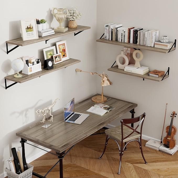 12 Inch Deep Floating Shelves for Wall - 24 Inch Wide x 12 Inch Deep Wall Shelves Set of 2 - Rustic Grey Wood Floating Shelves for Living Room