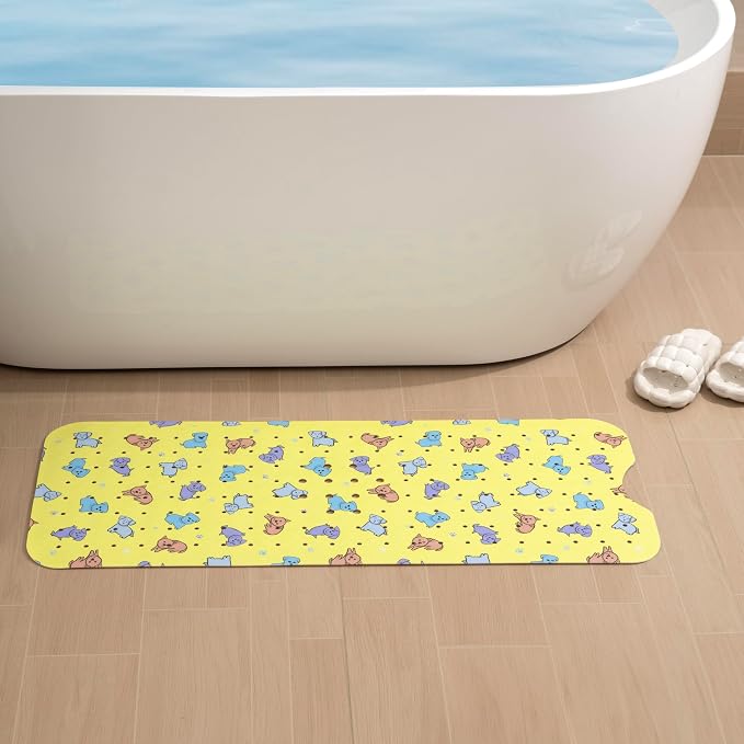 YINENN Bath and Shower Safety Mats 40x16 inch, Non Slip with Suction Cups for Bathroom Stall and Tub Floor, Extra Large and Machine Washable, Drain Holes Keep Bathtub Clean, Colored Dogs