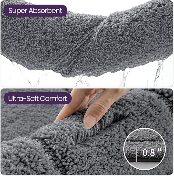DEXI Bathroom Rugs 36x24, Non-Slip and Absorbent Bath Mat, Grey | Machine Washable, Soft Plush Microfiber Bathmat with Rubber Back, Quick Dry Rug for Shower, Tub, Sink