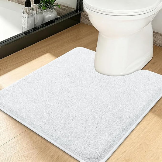 Smiry Memory Foam Toilet Rugs U Shaped 20x20, Extra Soft Bath Mat | White Quick Dry, Machine Washable Bath Mats for Bathroom, Shower, Tub and Home Decor Accessories
