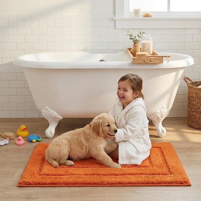 GRANNY SAYS Orange Bathroom Rug 16" x 24", Non-Slip Microfiber Bath Mat | Ultra-soft, with durable TPR backing for reliable grip, fast water absorption, machine washable for small bathroom spaces