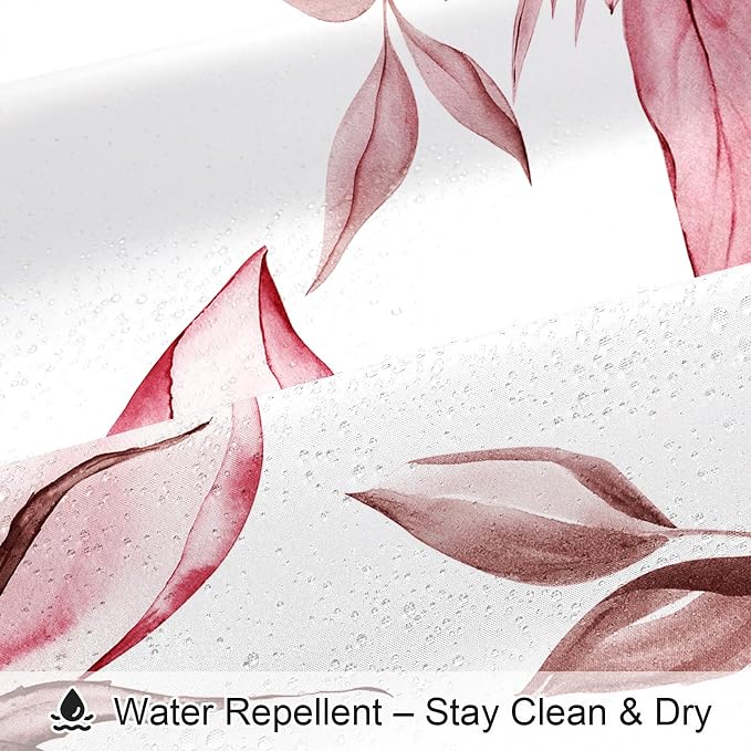 Litabel Burgundy Boho Watercolor Floral Shower Curtain, Ink Painting Style Blossom & Leaf Shower Curtains for Chic Elegant Bathroom, Artistic Fabric Cloth Modern Flower Shower Curtain, 72x72