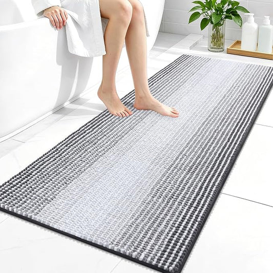 OLANLY Bathroom Runner Rugs 44x24, Soft Chenille Striped Bath Rugs, Grey | Extra Absorbent, Rubber Backing, Machine Wash Dry, Bath Mats for Bathroom Floor, Tub and Shower, Home Decor Accessories