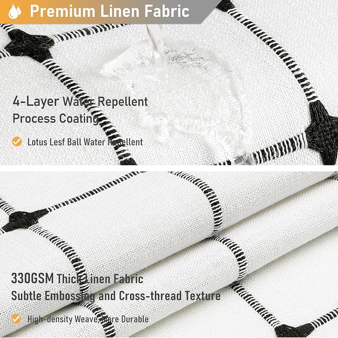 Stall Boho Farmhouse Linen Shower Curtain Set, 36x72, White and Black | Half Size, 330GSM Linen Blend, 3-side Tassels, Water Repellent Fabric, 6 Plastic Hooks, Rustic Bohemian, Machine Washable