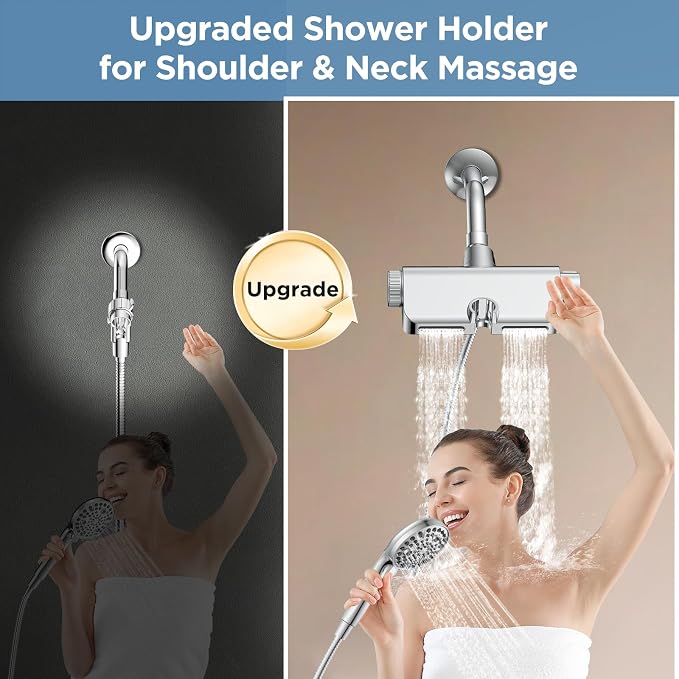 MakeFit Filtered Shower Head with Handheld Combo - Dual 2-in-1 Spa System with Massage Shower and 10 Modes Hand Held Shower High Pressure with Built in Power Wash Mode (Chrome)