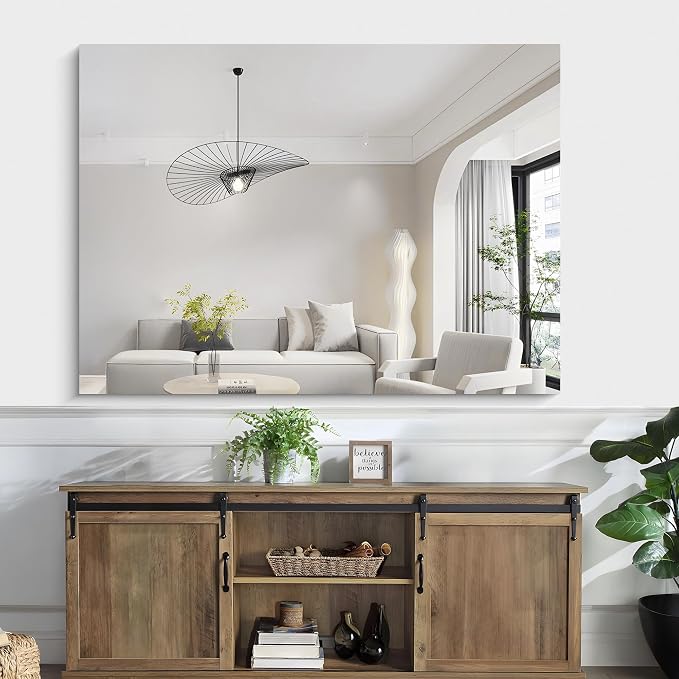 KOCUUY Large Frameless Mirror, 55"x40" Bathroom Mirror for Over Sink, Upgraded Shatterproof, Large Rectangle Unframed Mirror for Wall, Bedroom, Living Room, Entryway, Hang Horizontal/Vertical