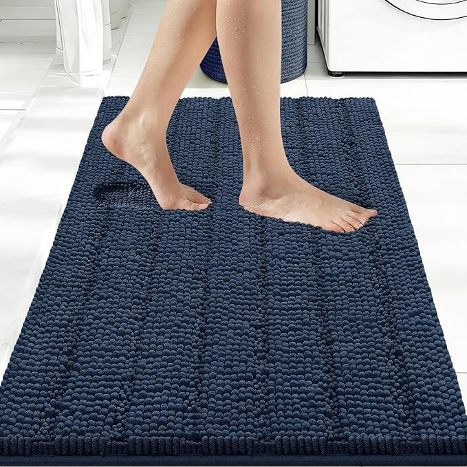 Bcoimo Bath Rug Mat,Chenille Extra Soft Navy Bathroom Floor Shower Tub Mats | Non Slip with Rubber Backing Bathroom Rugs;High Absorbent And Quick Dry 36x24 Microfiber mat; Machine Washable;Extra Soft mat