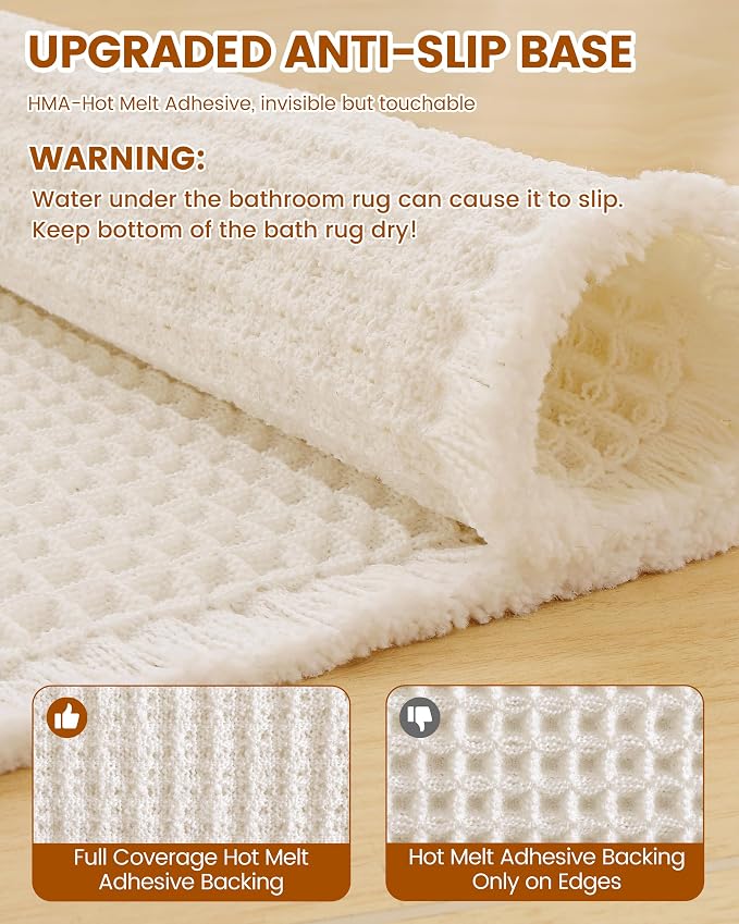 Smiry Waffle Bath Mat 60X24, Extra Soft Absorbent Bathroom Rugs, Cream | Non Slip Machine Washable Quick Dry Bath Rugs for Bathroom Floor, Tub, Shower, Home Decor Accessories