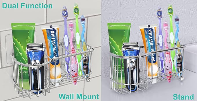 Simple Houseware Stainless Steel 6 Slots Adhesive Wall Toothbrush Holder | (3.4" D x 7.8" L x 3.8" H)