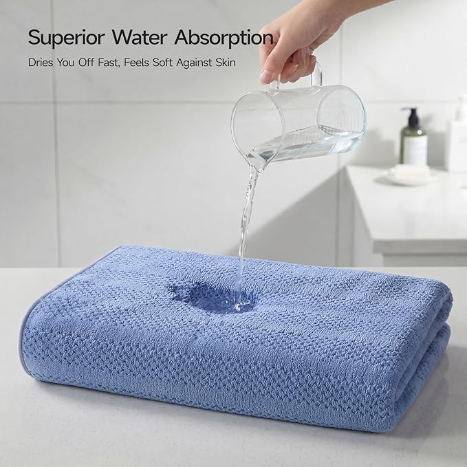 ecolook Microfiber Bath Towels Set of 4, 31 x 63 Inch Extra Large Bath Towel Set, Super Soft & Highly Absorbent, Quick Dry Lightweight Towels for Bathroom, Gym, Spa, Pool & Travel, Blue & Gray