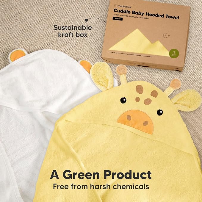 KeaBabies Hooded Baby Towel for Newborn, Baby Bath Towels (Giraffe, 35x35) | Viscose Derived from Bamboo, Large Baby Towels with Hood, Boys, Girls, Toddler, Soft Absorbent Baby Bath Essentials