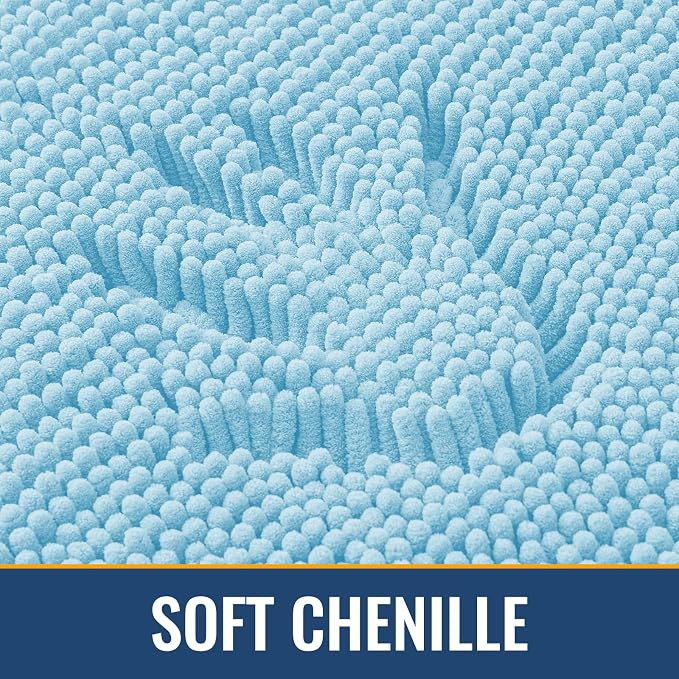 Arotive Bathroom Rugs 30x20, Soft Absorbent Shaggy Chenille Bath Rugs | Sky Blue, Machine Washable Rubber Backing Bath Mats for Bathroom Floor Tub and Shower Home Decor Accessories