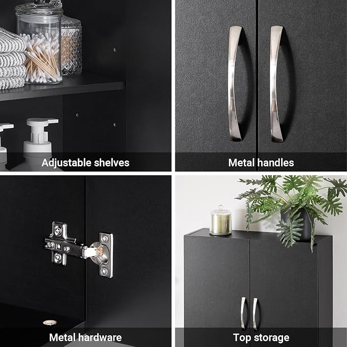 SoBuy Multifunctional Wall Mount Storage Cabinet, Wall Size, Black | Wall Mount Over-Toilet Medicine Cabinet With Shelf, Multi-Purpose Storage For Kitchen Bathroom Laundry