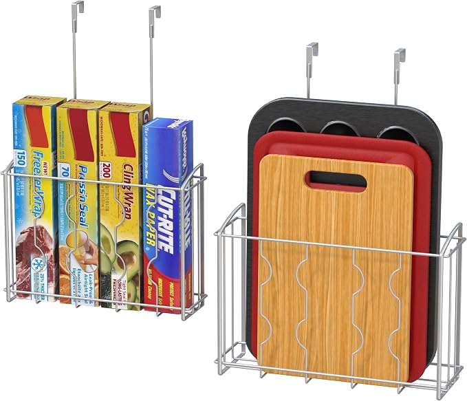 Simple Houseware Over the Cabinet Door Organizer Holder, 2pcs (L+M), Silver | 13.5" W x 4.25" D x 18.5" H & 12.5" W x 3.6" D x 18.5" H