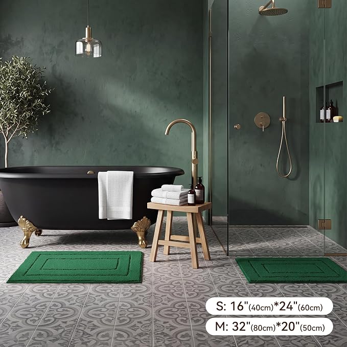 GRANNY SAYS Deep Green Bathroom Rug 16" x 24", Non-Slip Bath Mat | Ultra-soft, with durable TPR backing for reliable grip, fast water absorption, machine washable for small bathroom spaces