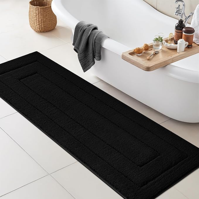 GRANNY SAYS Black Bathroom Rug 71" x 24", Non-Slip Microfiber Bath Mat | Ultra-soft, durable TPR backing for reliable grip, fast water absorption, machine washable for Vanity, Shower, Tub