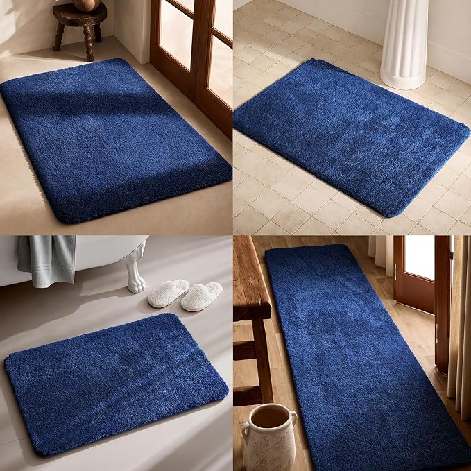 TYUU Navy Blue Bathroom Runner Rugs, Ultra Soft Long Bath Mat Machine Washable Super Absorbent Quick Dry Bathroom Runner Rug 16 x 60 Non Slip, Navy Blue 16" x 60"