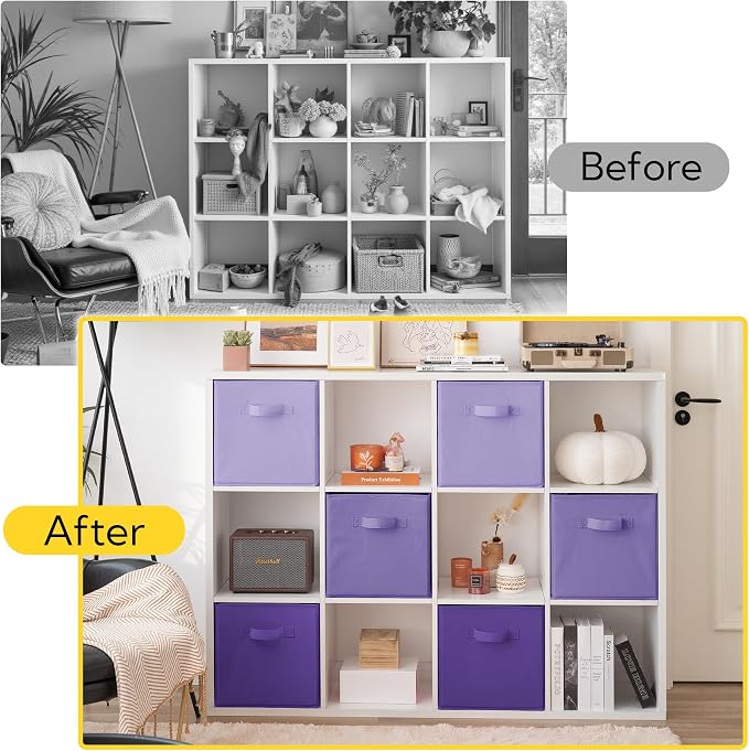 Cupic Cupid 6-Pack 13x13 Storage Cube Bins, Fabric Cubes, Purple Gradient | Foldable, Reinforced Front Handle, Holds Toys, Books, Accessories, Fits Closet, Shelves, Playroom, Office, Cubby