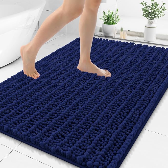 Smiry Bathroom Rugs 59X35, Extra Soft Rubber Backing Chenille Bath Mats | Navy Blue Machine Washable Non Slip Quick Dry Bath Mats for Bathroom Floor, Tub, Shower, Home Decor Accessories