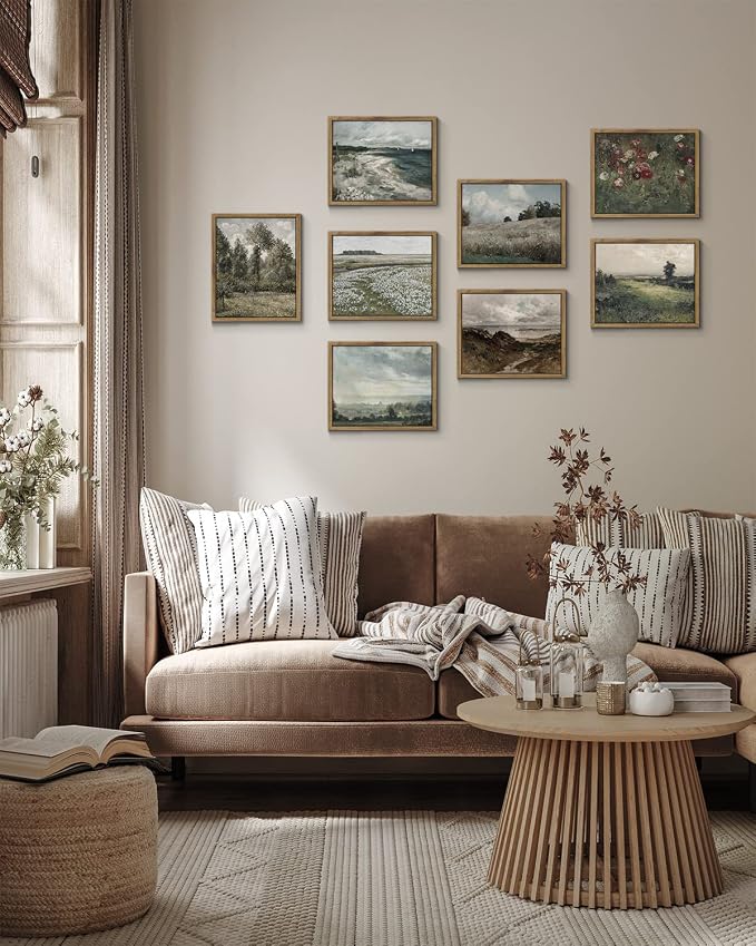 InSimSea Framed Canvas Prints Art Vintage Decor, Home Decor Poplars in Garden Classical Oil Painting Canvas Prints, Rustic Wall Decor for Bedroom Bathroom Living Room Office, 8"x10"