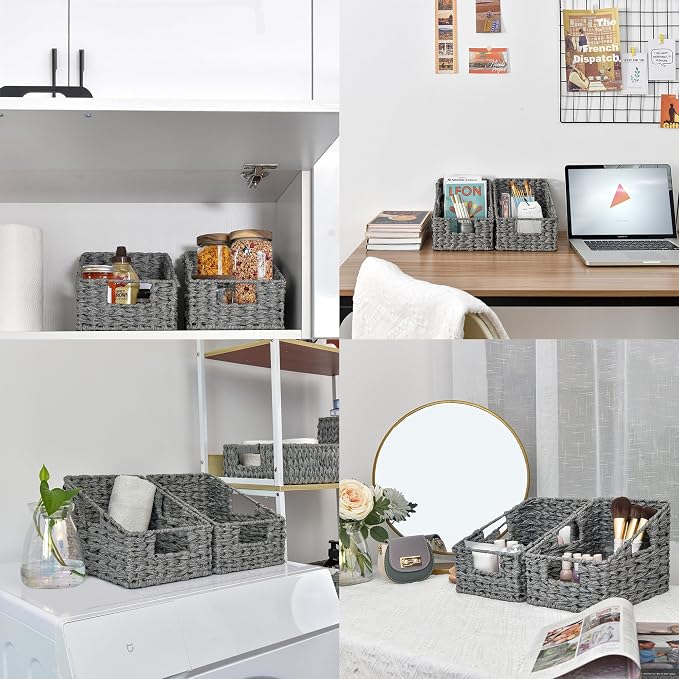 GRANNY SAYS Wicker Basket with Handles, Shelf Baskets for Organizing | Wicker Storage Baskets for Pantry, Open Front Basket for Shelves, Kitchen Storage Baskets, Decorative Basket for Home Decor