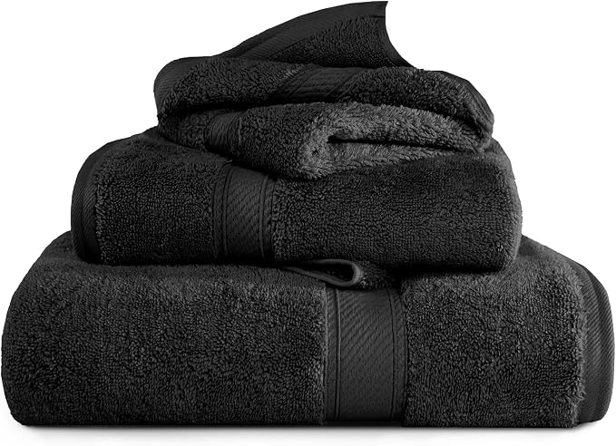Superior Egyptian Cotton Ultra Plush & Absorbent, 3 Piece Set, Black | Quick Dry, Soft Luxury Towel Set, Bath Essentials, Guest Bath, Spa, 1 Bath, 1 Hand, 1 Face Towels, Madeline Towels