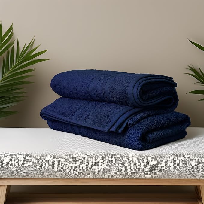 4 Piece Bath Towels 27x54 Inches, Navy | 100% Cotton, Lightweight & Quick-Dry, Ideal for Daily Bathroom Use, Practical & Comfortable