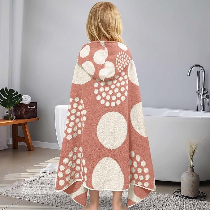 VOOVA & MOVAS Kids Hooded Towel, 3-8 Years, 100% Cotton, Orange Blue Dot | Exquisite Dot Jacquard Design, Fast Absorbing Fabric, Perfect for Bathing, Swimming, Beach and Pool